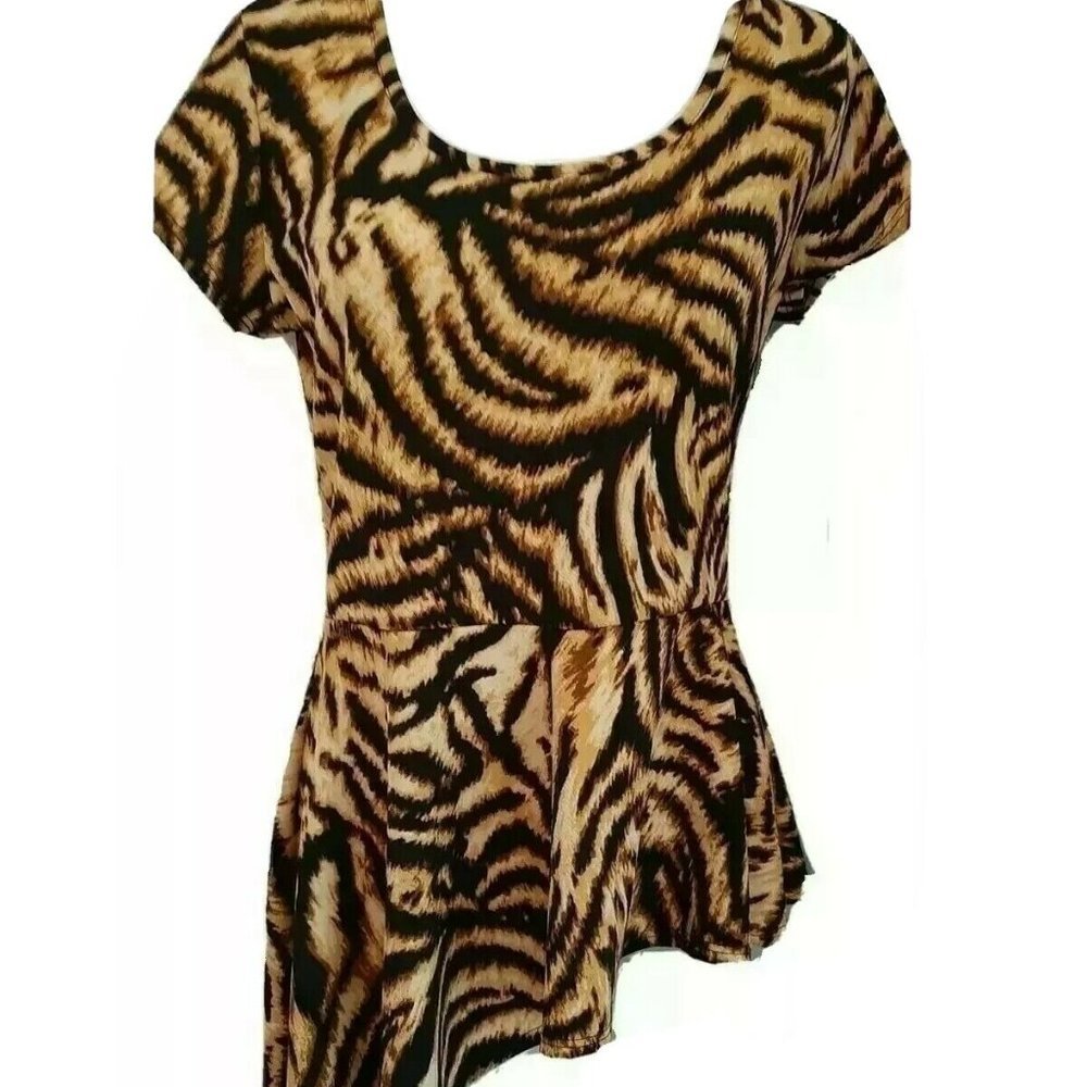 Women's Plus Size Blouse Leopard Peplum Top Animal Print Dress Shirt, Sz XL, NEW